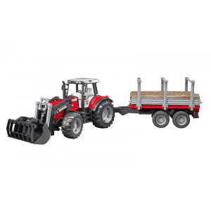 Tracteur Massey Ferguson 7480 avec chargeur et remorque de bois